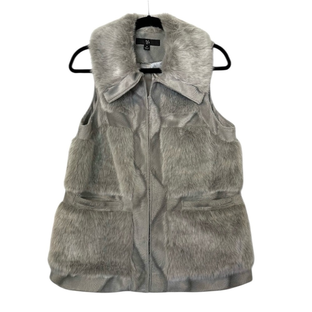 Rachel Zoe Sculpted Faux Fur Vest Womens Medium Gray